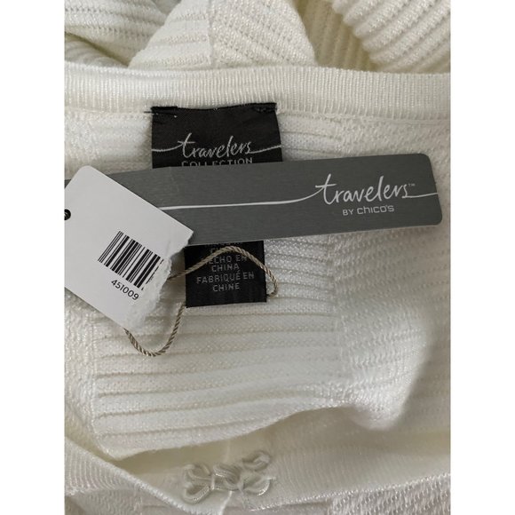 Travelers Collection Chicos 4 Cardigan Sweater White Fringe Crochet Trim Sl - Picture 6 of 9